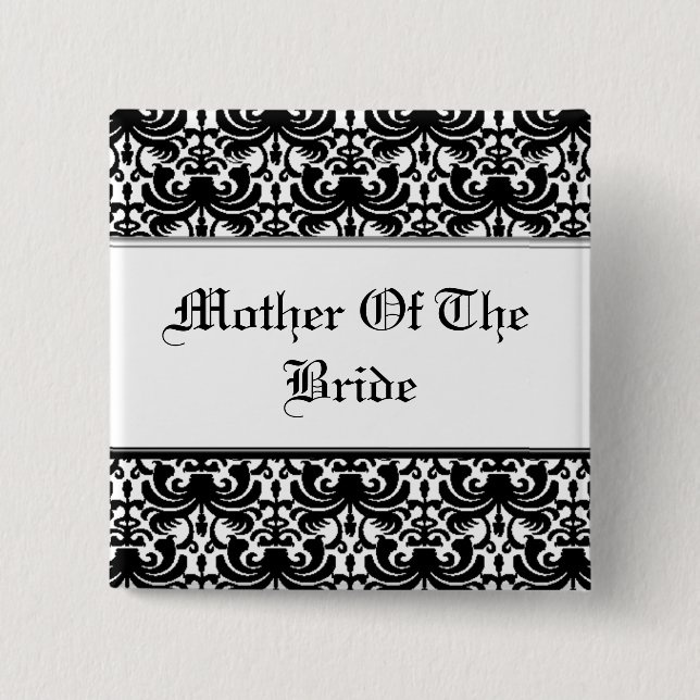 Badge Carré 5 Cm Big Bold Damask (noir) (Mariage) (Devant)