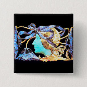 BADGE CARRÉ 5 CM BIJOU /LADY, ARC BLEU, FLEURS DE BEAUTÉ DE FEMME