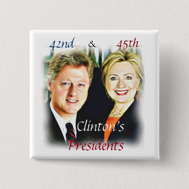 Badge Carré 5 Cm Bill Clinton et Hillary Clinton_ (Devant)