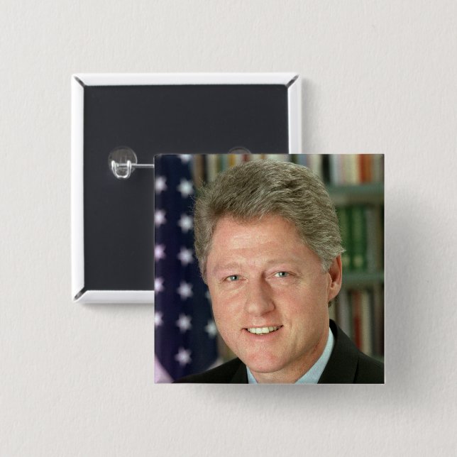Badge Carré 5 Cm Bill Clinton Président démocrate Maison Blanche (Devant & derrière)
