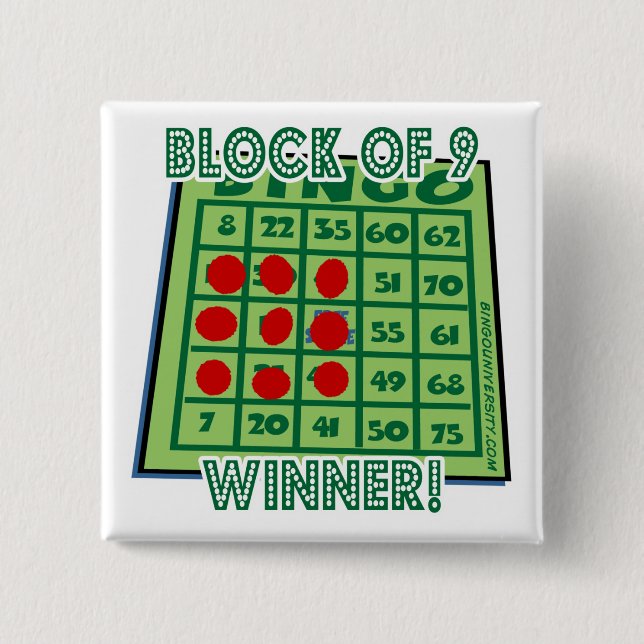 Badge Carré 5 Cm Bingo Button Block of 9 Bingo Winner! (Devant)