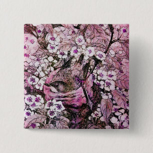Badge Carré 5 Cm BIRD NEST, blanc rouge rose violet