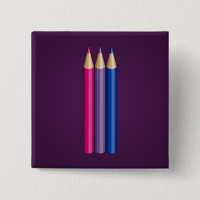Badge Carré 5 Cm Bisexualité orgueil crayons Bouton (Devant)