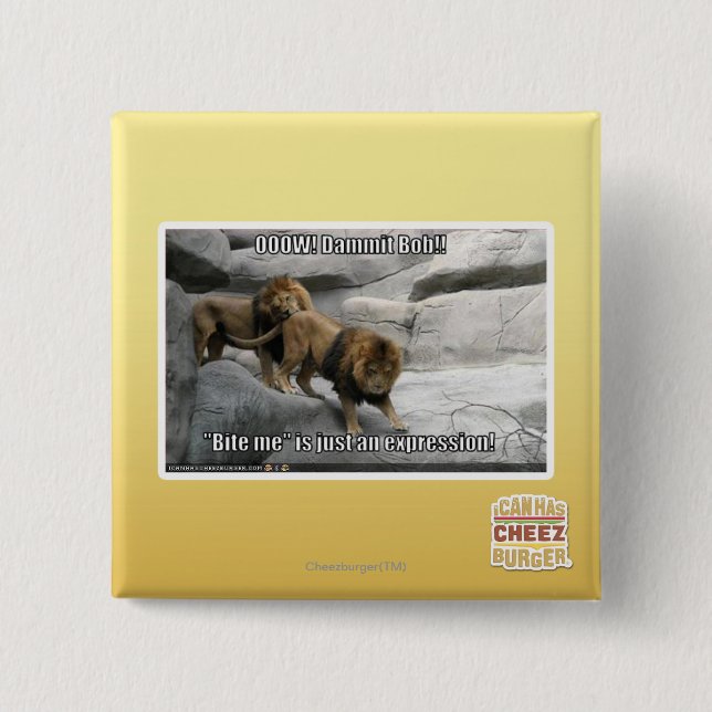 Badge Carré 5 Cm Bite me n'est qu'une expression ! (Devant)