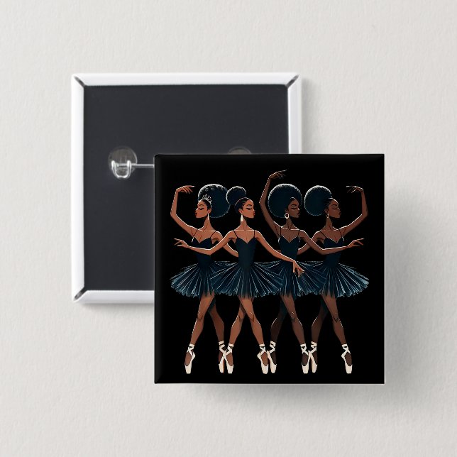 Badge Carré 5 Cm Black African American Ballerina Ballet Dance Girl (Devant & derrière)