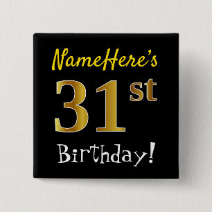 Badge Carré 5 Cm Black, Faux Gold 31st Birthday, With Custom