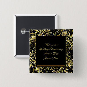 Badge Carré 5 Cm Black Gold Flourish 50e anniversaire Mariage