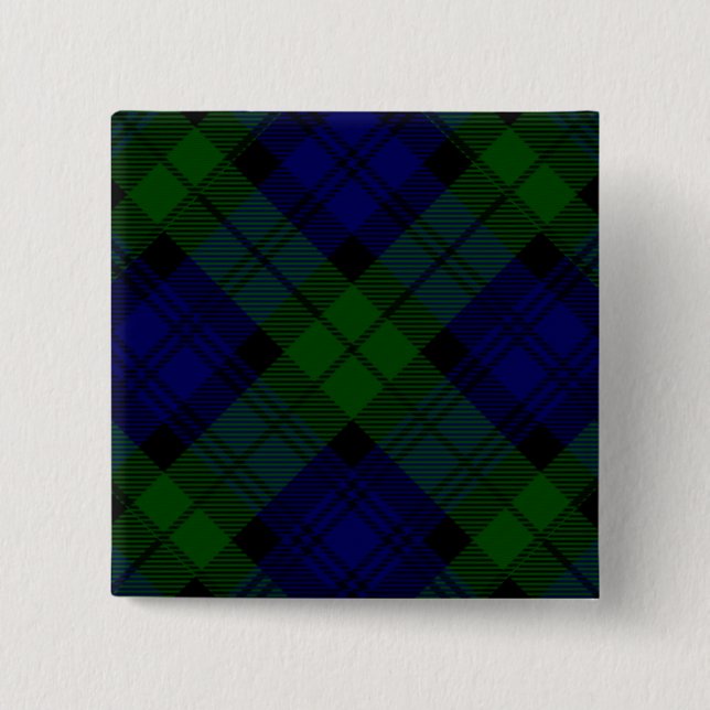 Badge Carré 5 Cm Black Watch Tartan bleu vert Plaid (Devant)