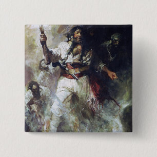 Badge Carré 5 Cm Blackbeard en fumée et flammes