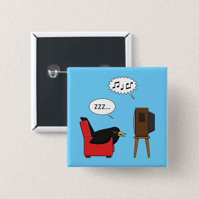 Badge Carré 5 Cm Blackbird Dormir devant la bande dessinée de la té (Devant & derrière)