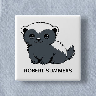 Badge Carré 5 Cm Blaireau Miel Dessin Animé Mignon Nom Personnalisé