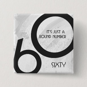 Badge Carré 5 Cm Blanc 60 Décennie Anniversaire
