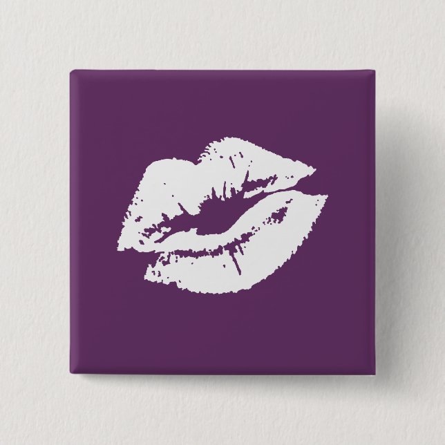 BADGE CARRÉ 5 CM BLANC LESBIEN DE SYMBOLE DE LÈVRES (Devant)