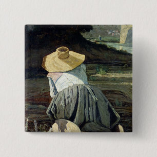 Badge Carré 5 Cm Blanchisseuse par la rivière, 1860