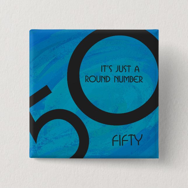 Badge Carré 5 Cm Bleu 50 Décennie Anniversaire (Devant)