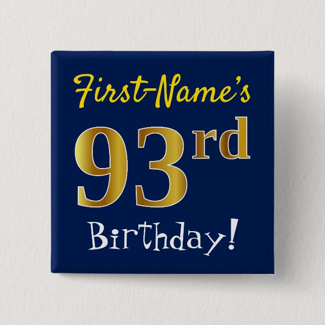 Badge Carré 5 Cm Bleu, anniversaire d'or de Faux (Devant)
