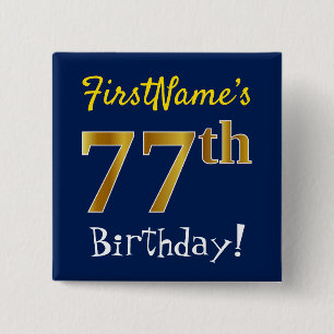 Badge Carré 5 Cm Bleu, anniversaire d'or de Faux