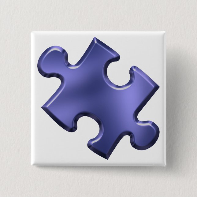 Badge Carré 5 Cm Bleu de morceau de puzzle d'autisme (Devant)