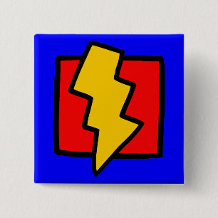 Badge Carré 5 Cm Bleu rouge et jaune éclair