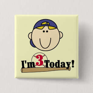 Badge Carré 5 Cm Blond Boy Baseball 3e anniversaire