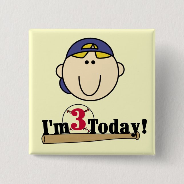 Badge Carré 5 Cm Blond Boy Baseball 3e anniversaire (Devant)