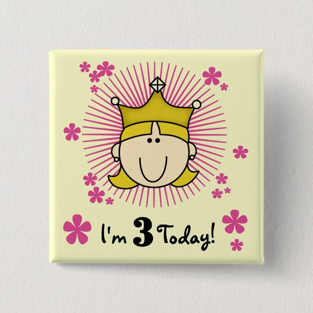Badge Carré 5 Cm Blond Princess 3e Anniversaire Tshirts & cadeaux (Devant)