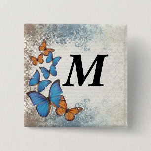Badge Carré 5 Cm Blue floral