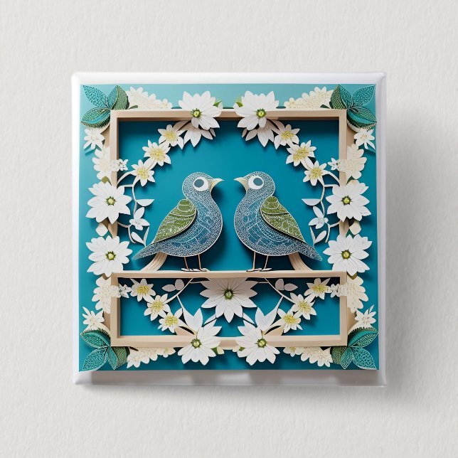 Badge Carré 5 Cm Blue Jay Birds Papier Art (Devant)