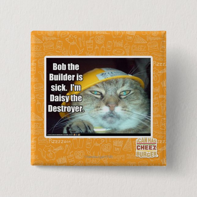 Badge Carré 5 Cm Bob le constructeur est malade (Devant)