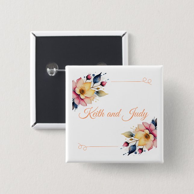 Badge Carré 5 Cm Boho Peachy Floral (Devant & derrière)