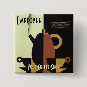 Badge Carré 5 Cm Boissons de boissons vintage Cafetière avec tasses