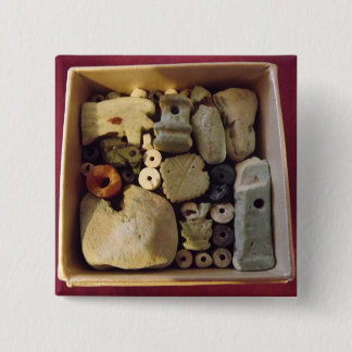 BADGE CARRÉ 5 CM BOÎTE D'AMULETTES ÉGYPTIENNES ANTIQUES, INSIGNE