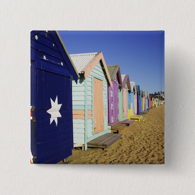 Badge Carré 5 Cm Boîtes De Baignade, Plage Middle Brighton, Port (Devant)