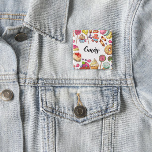 Badge Carré 5 Cm Bonbons et Dessert Doodles Sweet Traitements Motif