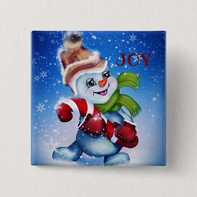 Badge Carré 5 Cm Bonhomme de neige avec une écharpe   (Devant)