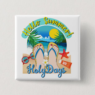 Badge Carré 5 Cm Bonjour été - Saint-Jours