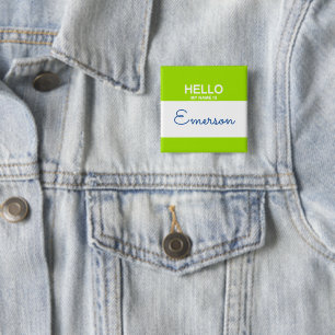 Badge Carré 5 Cm Bonjour Mon nom est Nom Lime Green Nametag Fun