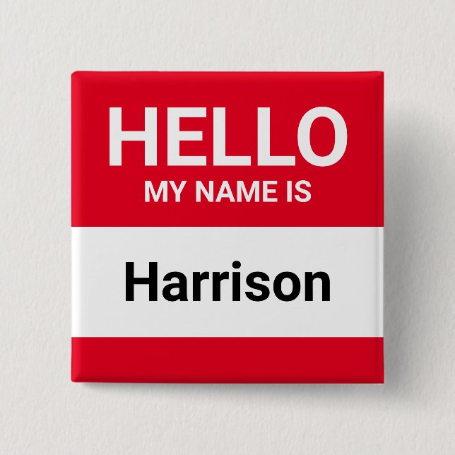 Badge Carré 5 Cm Bonjour mon nom est rouge personnalisable étiquett (Devant)