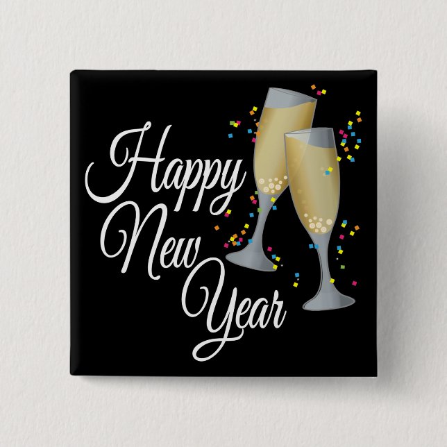 Badge Carré 5 Cm Bonne année Je Champagne Lunettes (Devant)