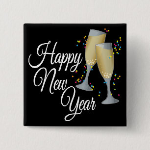 Badge Carré 5 Cm Bonne année Je Champagne Lunettes