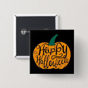 Badge Carré 5 Cm Bonne lettre Halloween sur citrouille sculpté