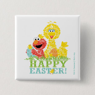 Badge Carré 5 Cm Bonne Pâques d'Elmo & Big Bird