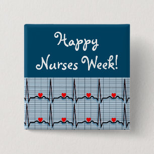Badge Carré 5 Cm Bonne semaine des infirmières Boutons EKG