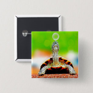 Badge Carré 5 Cm Bonne tortue avec bulle