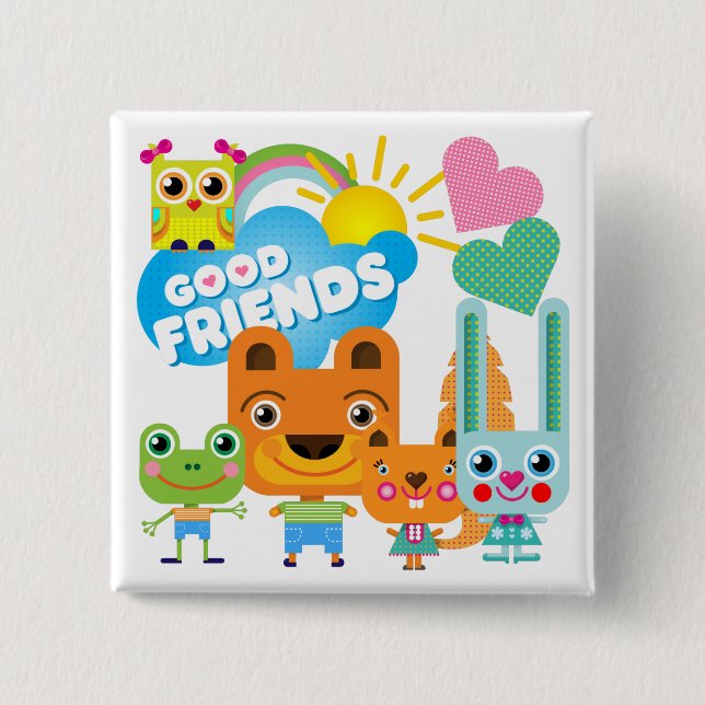 Badge Carré 5 Cm Bons amis d'animaux (Devant)