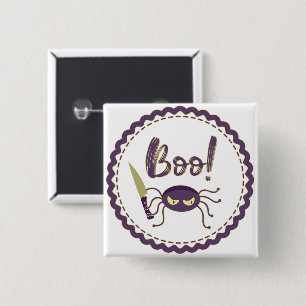 Badge Carré 5 Cm Boo drôle Halloween personnage d'araignée main