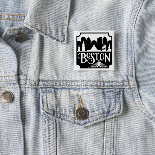 Badge Carré 5 Cm Boston Skyline (En situation)