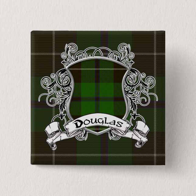 Badge Carré 5 Cm Bouclier de tartan de Douglas (Devant)