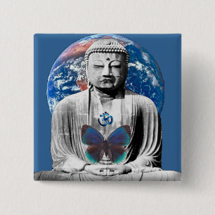 Badge Carré 5 Cm Bouddha attend le bouton