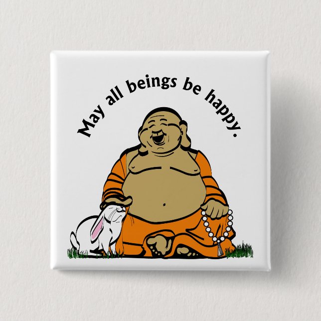 BADGE CARRÉ 5 CM BOUDDHA HEUREUX (Devant)